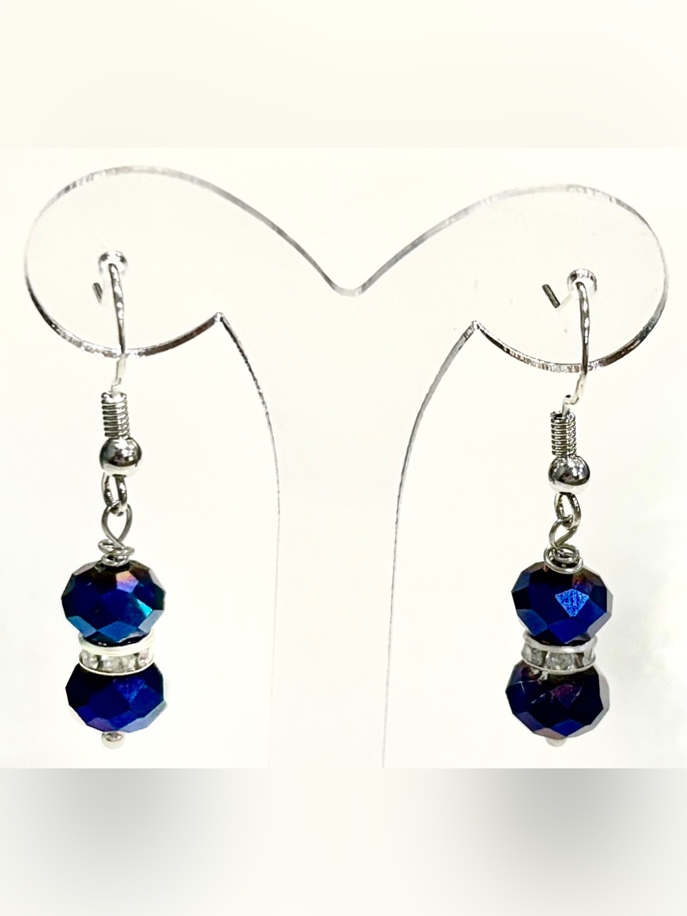 Handmade Artisan Style Crystal Muti-faceted Beads in Cobalt Blue Hook Earrings